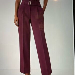 Ann Taylor Plum High-Waist Belted Trousers